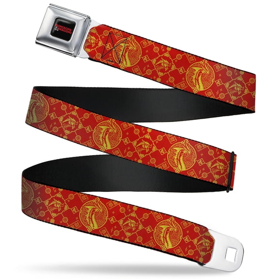 Dungeons & Dragons Belt, Seatbelt Buckle Belt, Dungeons and Dragons Year of the Dragon Icons Red Yellow, Youth 22 to 32 Inches