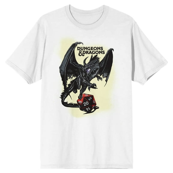 Dungeons & Dragons Black Dragon And Dice Men's White T-shirt-X-Large