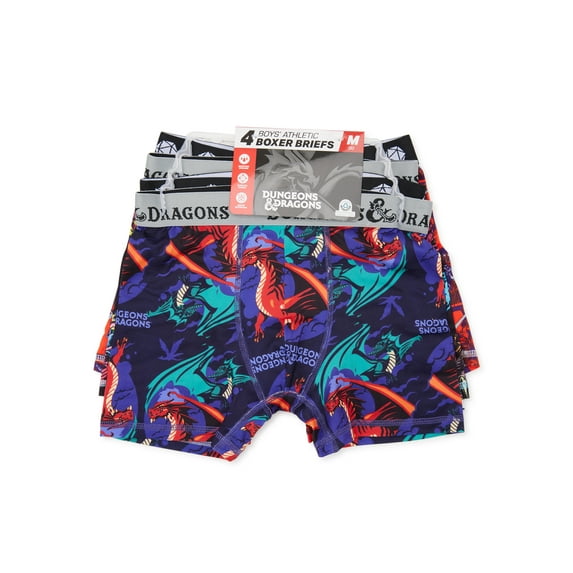 Dungeons & Dragons Boys Athletic Graphic Boxer Briefs, 4-Pack, Sizes 4-12