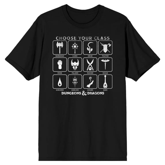 Dungeons & Dragons Choose Your Class Junior's Black T-shirt