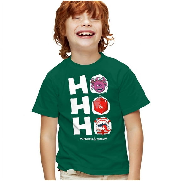 Dungeons & Dragons Christmas Ho Ho Ho Kids T Shirt for Youth Boys and Girls, Hunter Green, Medium