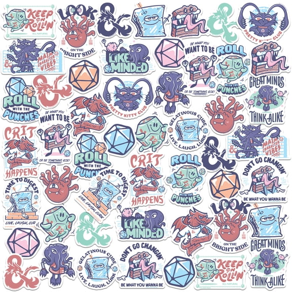 Dungeons & Dragons Cute Trend Collection 50ct Vinyl Large Deluxe Stickers Variety Pack Fantasy RPG Decals