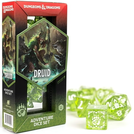 Dungeons & Dragons: D&D Adventure Dice: Druid - Green - 15pc RPG Die Set, Class Symbols, Roleplaying Game Accessory, Sirius Dice, Officially Licensed