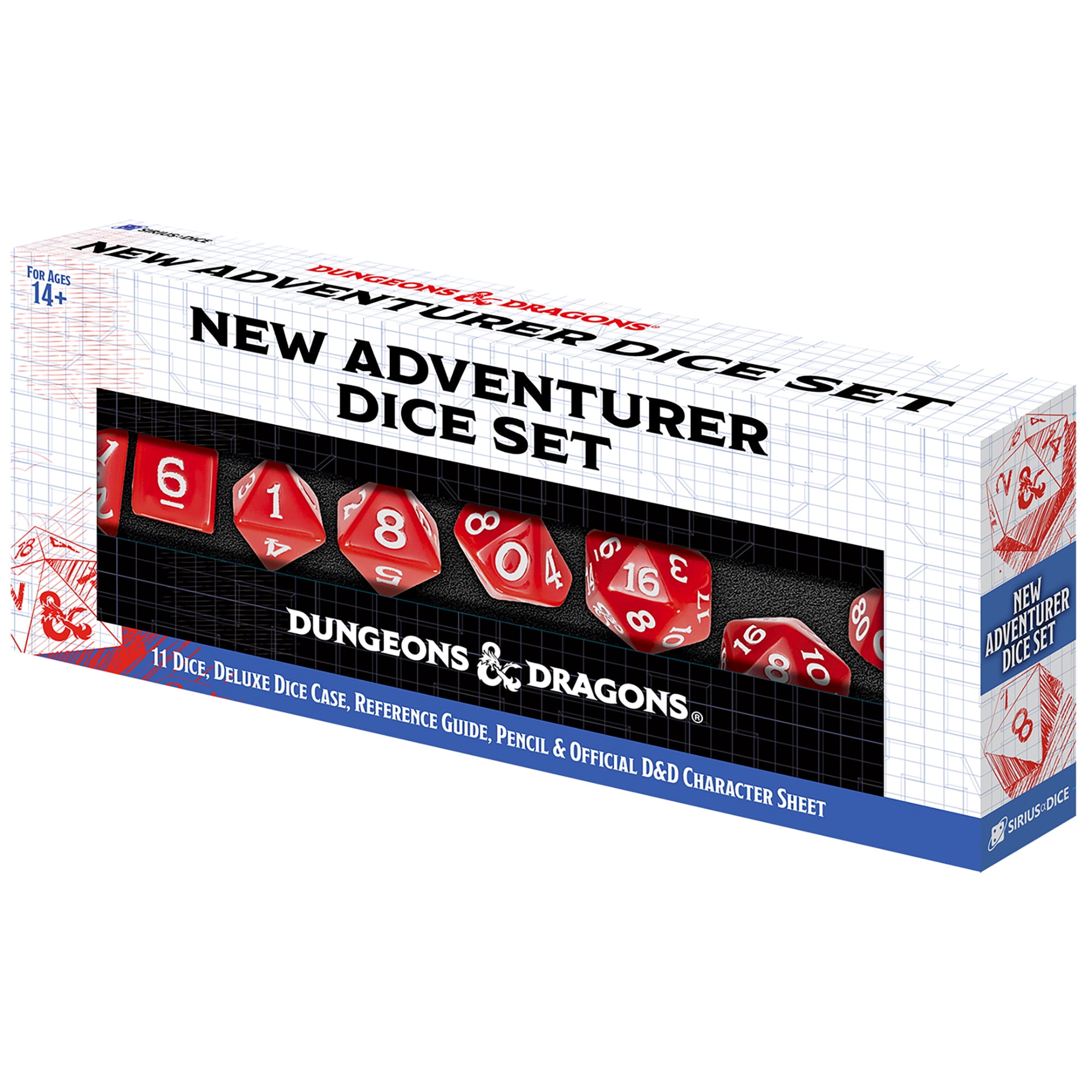 Dungeons & Dragons: D&D New Adventurer Dice Set: Red - 11 Oversized RPG Dice, Magnetic Storage Case, Character Sheet & Pencil, Officially Licensed