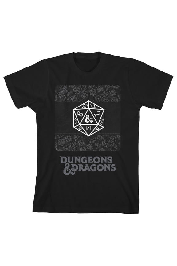 Dungeons & Dragons D20 Dice Boy's Black T-shirt-XL