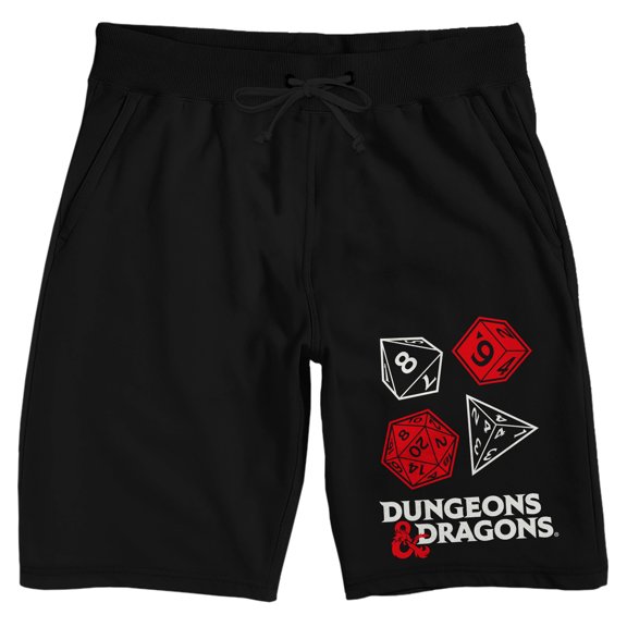 Dungeons & Dragons D20 Dice Men's Quick Turn Black Sleep Pajama Shorts-Large