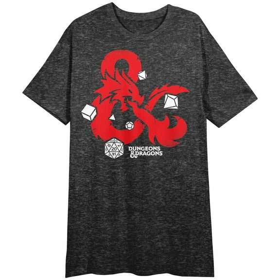 Dungeons & Dragons Dice And Logo Women's Charcoal Heather Nightshirt-Small