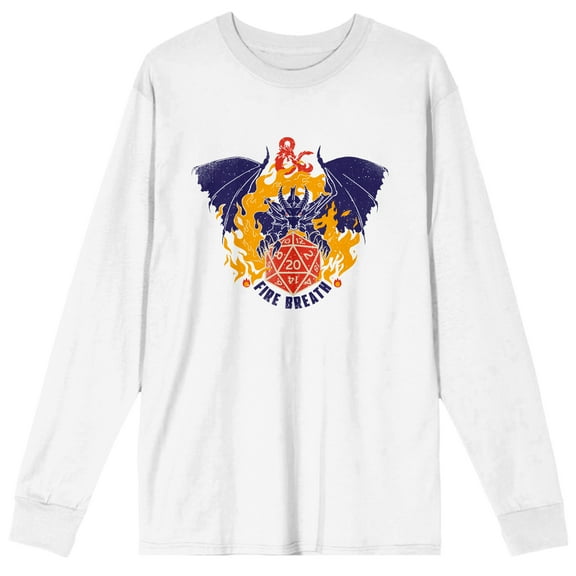 Dungeons & Dragons Dragon Fire Breath Men's White Long Sleeve Shirt-3XL