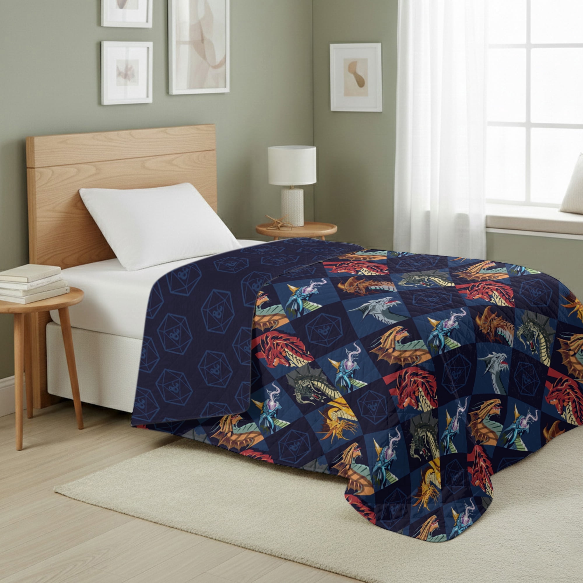 Dungeons & Dragons Dragons And Dice Quilted Throw Blanket 60x80 inches, Kids Character Bedding