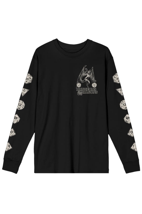 Dungeons & Dragons Drawing & Dice Art Crew Neck Long Sleeve Black Adult Tee-XS