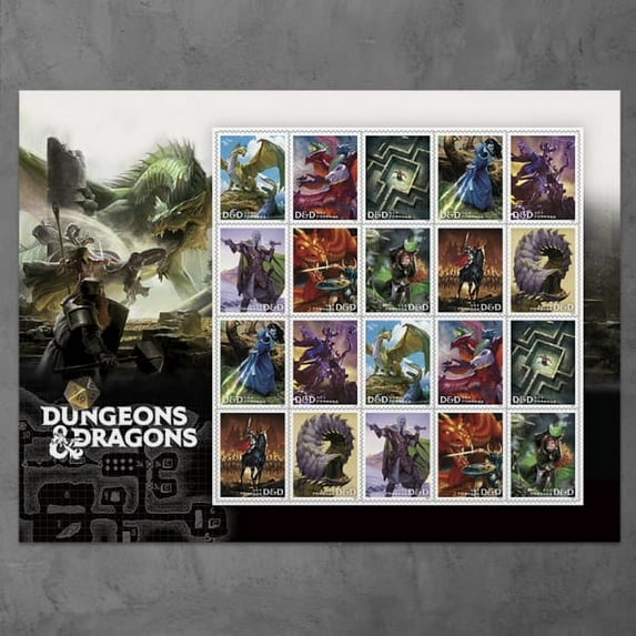 Dungeons & Dragons Forever USPS Postage Stamp 1 Sheet of 20 US First Class Celebration Announcement Wedding Fantasy Adventure (20 Stamps)