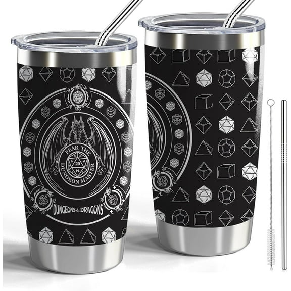 Dungeons & Dragons Gift DND Tumbler Dungeon Master 20oz Tumbler with Lid and Straw Travel Mug Dungeon Master Gift DND Player Gift(Tumbler-Fear the DM)