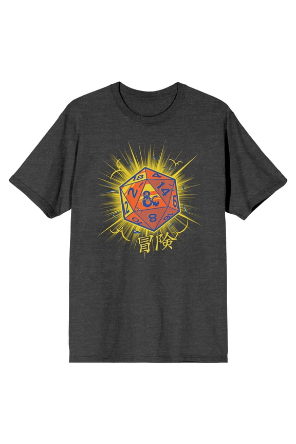 Dungeons & Dragons Glowing D20 Dice Men's Charcoal Heather T-shirt-Medium