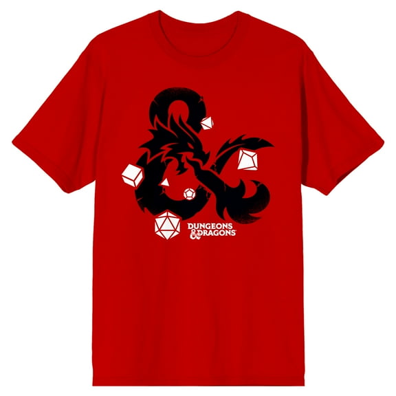 Dungeons & Dragons Logo And Dice Men's Red T-Shirt-3XL