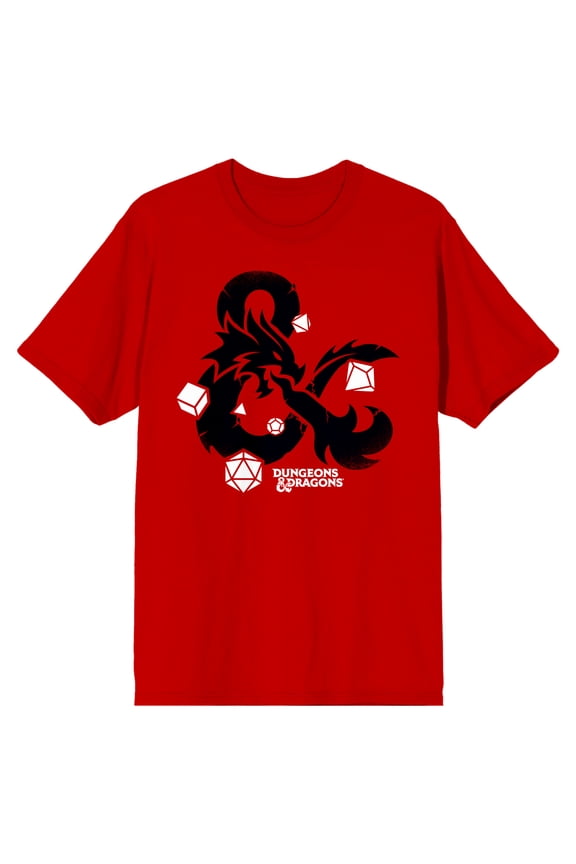 Dungeons & Dragons Logo And Dice Men's Red T-Shirt-Small