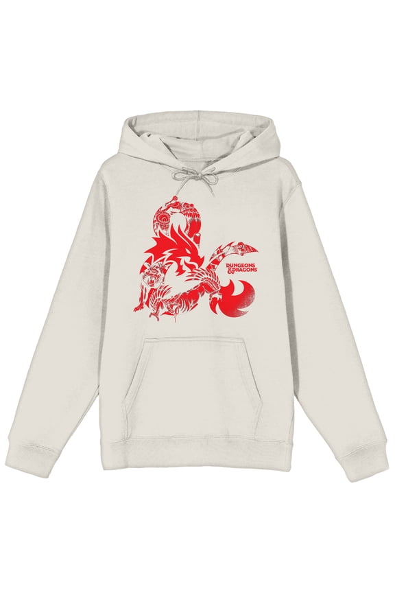 Dungeons & Dragons Logo Long Sleeve Sand Adult Hooded Sweatshirt-Large