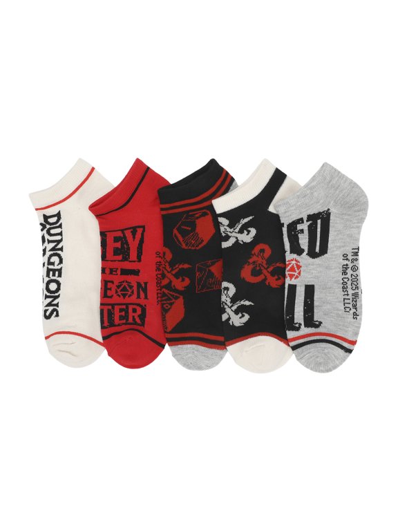 Dungeons & Dragons Logo Verbiage and Dice Womens Ankle Socks 5 Pack