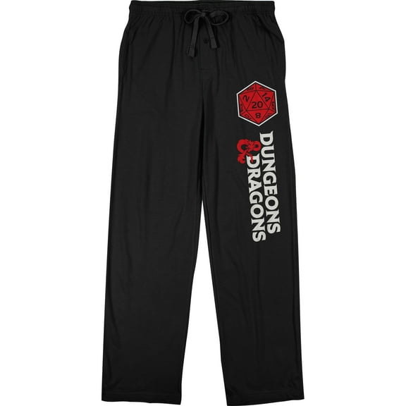 Dungeons & Dragons Logo and Dice Graphic Mens Black Graphic Print Sleep Pajama Pants - M