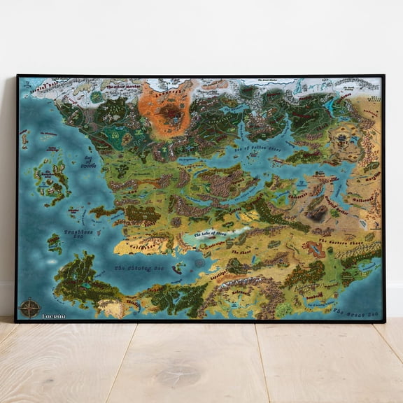Dungeons Dragons Map Faerun Wall Art Rolled Print 2, Unframed Poster