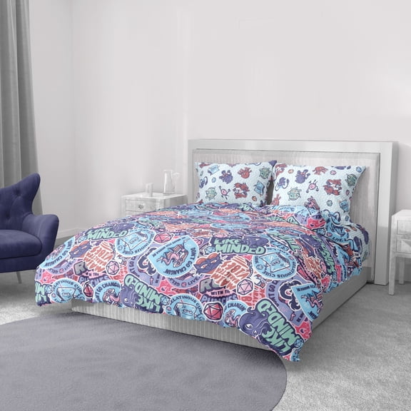 Dungeons & Dragons Monsters Stick Together Bedding Set, Full 5 Piece Bed in a Bag with Comforter, Sheets, and Pillowcases
