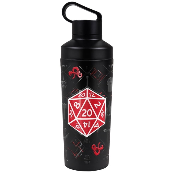 Dungeons & Dragons Official D20 Pattern 18 oz Insulated Water Bottle, Leak Resistant, Vacuum Insulated Stainless Steel with 2-in-1 Loop Cap