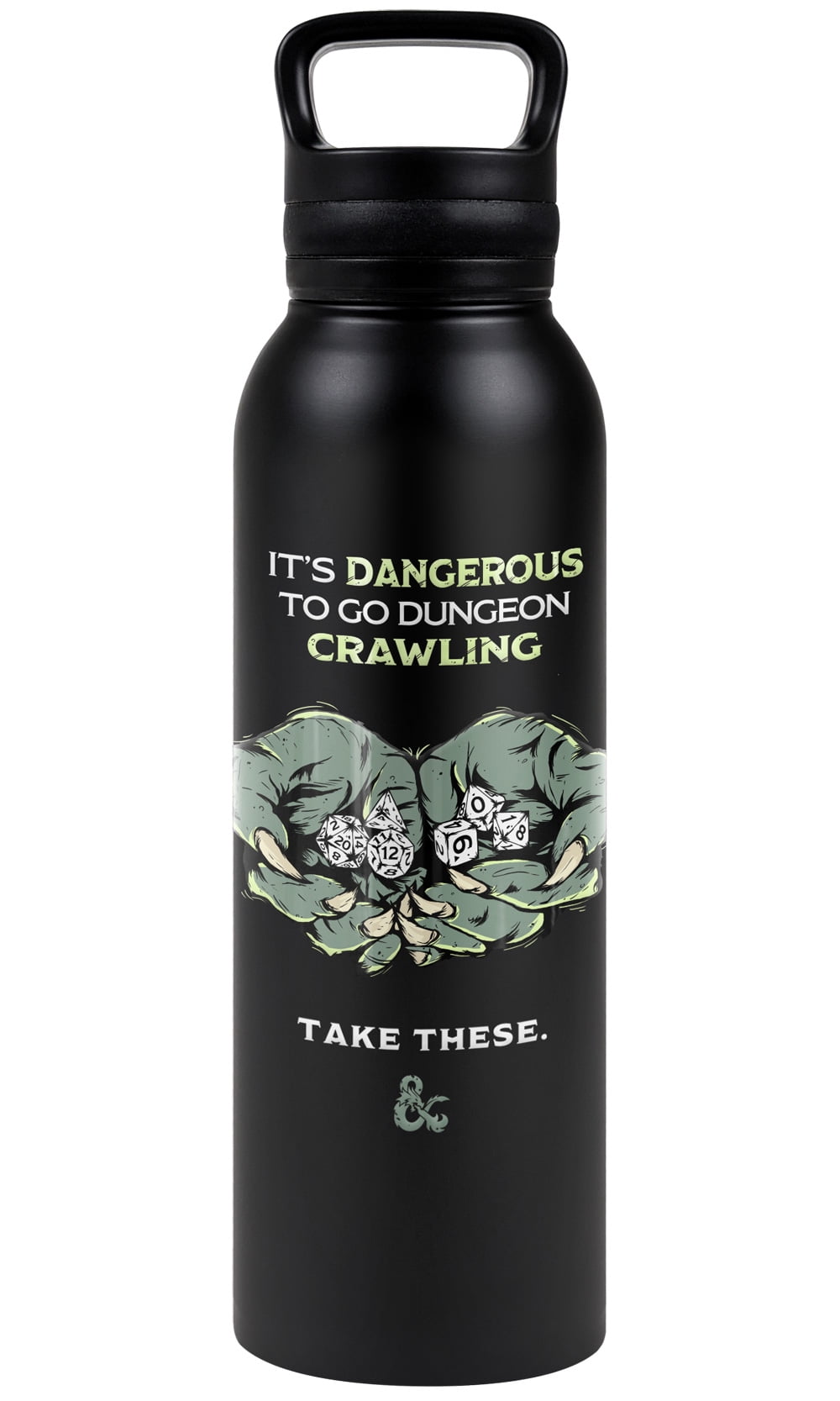 Dungeons & Dragons Official Dangerous To Go Alone 24 oz Insulated Canteen Water Bottle, Leak Resistant, Vacuum Insulated Stainless Steel with Loop Cap