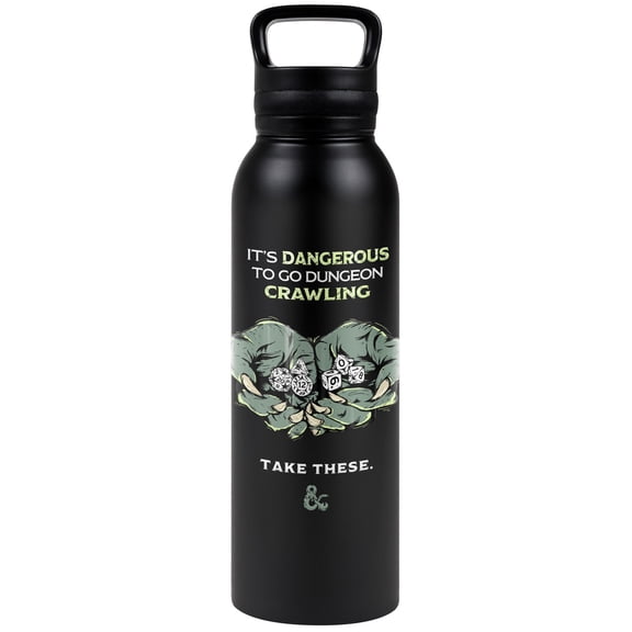 Dungeons & Dragons Official Dangerous To Go Alone 24 oz Insulated Canteen Water Bottle, Leak Resistant, Vacuum Insulated Stainless Steel with Loop Cap