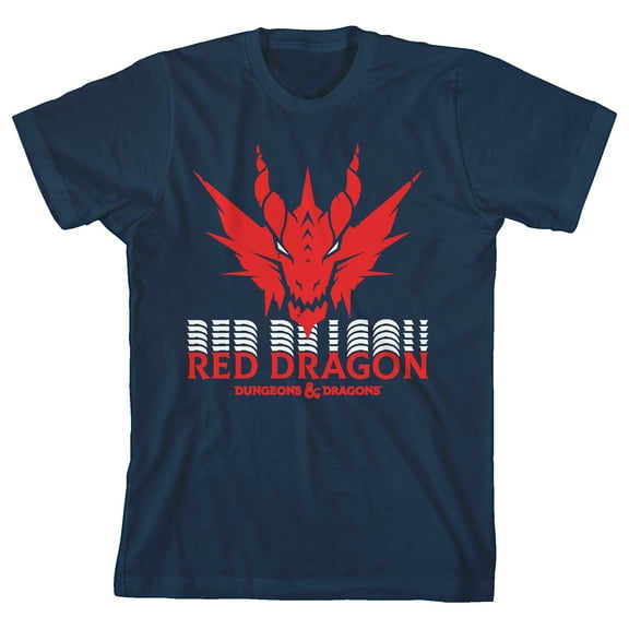 Dungeons & Dragons Red Dragon Crew Neck Short Sleeve Navy Boy's T-shirt-XL