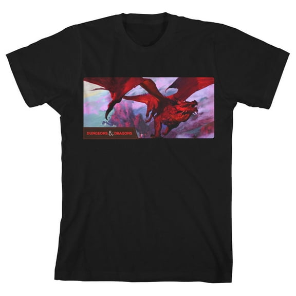 Dungeons & Dragons Red Dragon Flying Youth Black Graphic Tee-XL