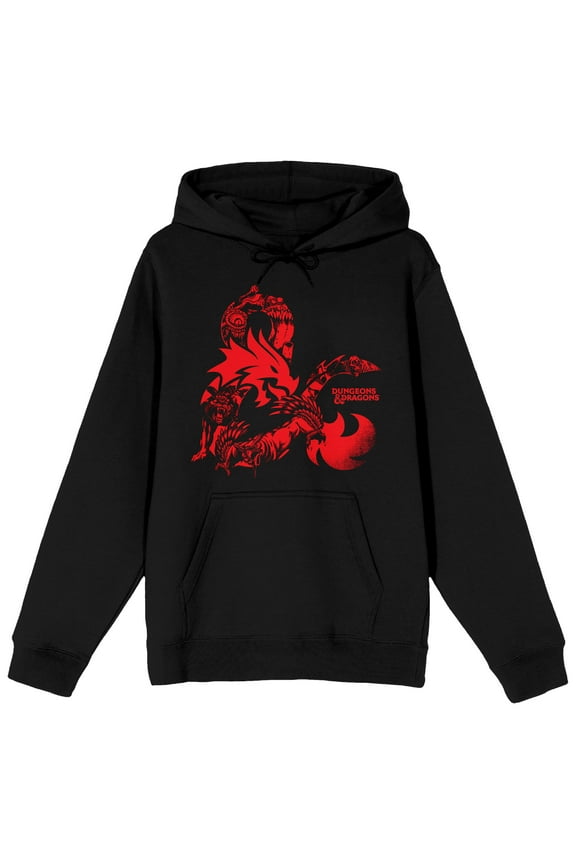 Dungeons & Dragons Red Dragon and Title Logo Men's Black Graphic Hoodie-Large