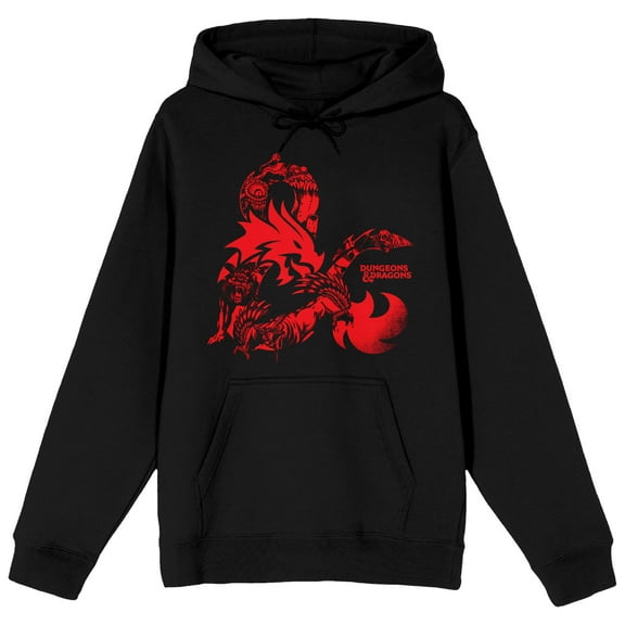 Dungeons & Dragons Red Dragon and Title Logo Men's Black Graphic Hoodie-XXL
