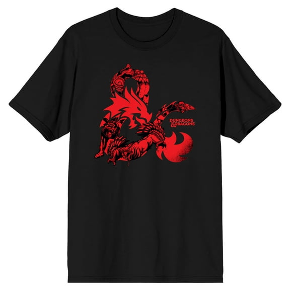 Dungeons & Dragons Red Logo and Symbol Men's Black Crew Neck Short Sleeve Graphic Tee-3XL