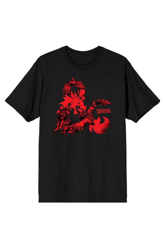 Dungeons & Dragons Red Logo and Symbol Men's Black Crew Neck Short Sleeve Graphic Tee-XXL