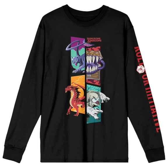 Dungeons & Dragons Vertical Crests Art Adult Black Long Sleeve Tee-XL
