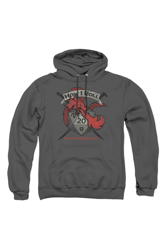 Dungeons and Dragons How I Roll D and D Unisex Adult Pull-Over Heather Hoodie, Large, Charcoal
