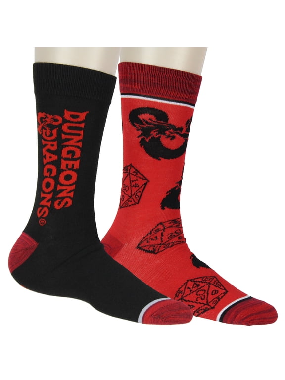 Dungeons and Dragons Men's 2 Pack Dice And Dragon Design Crew Sock
