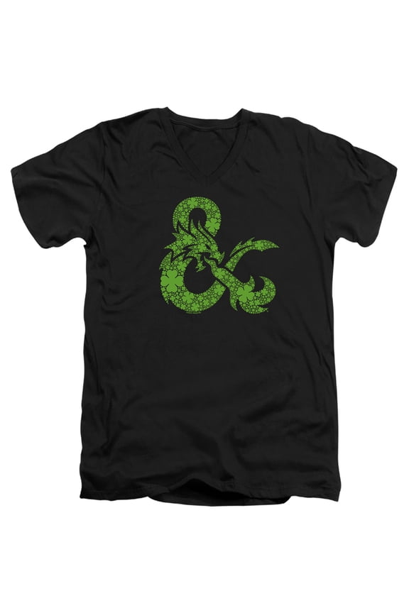 Dungeons and Dragons St. Patrick's Day Shamrock Logo Unisex Adult V-Neck T Shirt,Black, Large