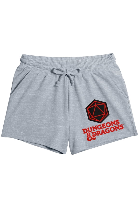 Dungeons and Dragons Women's Lounge Shorts French Terry Sleep Shorts with D20 Graphic and Dragon Leg Print Officially Licensed-XS