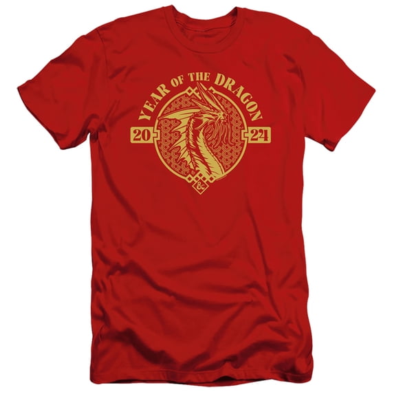 Dungeons and Dragons Year of the Dragon Gold Beast Slim Fit Unisex Adult T Shirt ,Red, 2X-Large