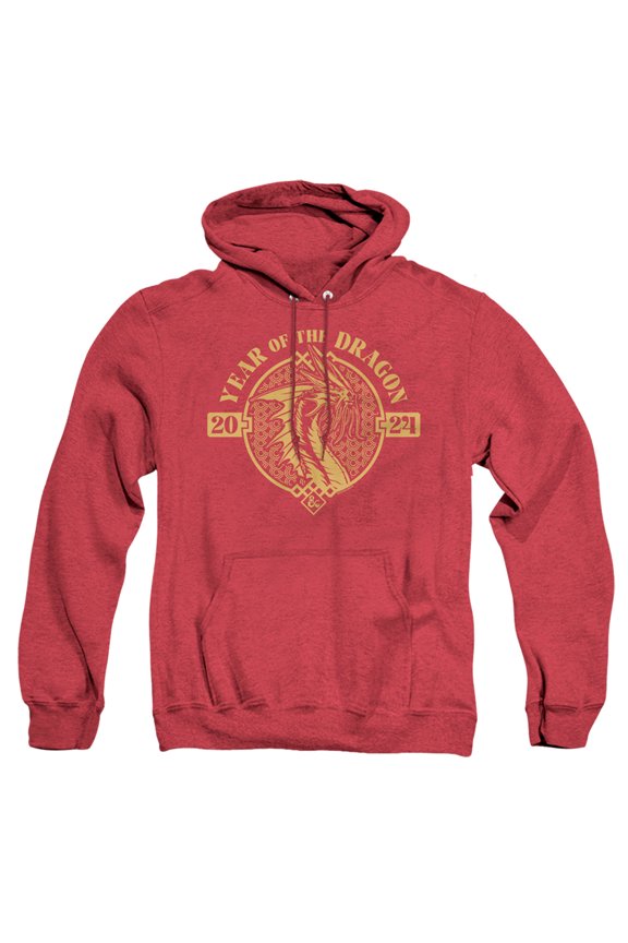 Dungeons and Dragons Year of the Dragon Gold Beast Unisex Adult Pull-Over Heather Hoodie ,Red, Small