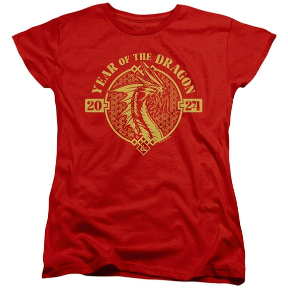 Dungeons and Dragons Year of the Dragon Gold Beast Women's T Shirt (Large) Red