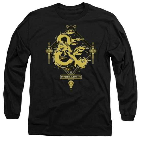 Dungeons and Dragons Year of the Dragon Gold Logo Unisex Adult Long-Sleeve T Shirt (Medium) Black