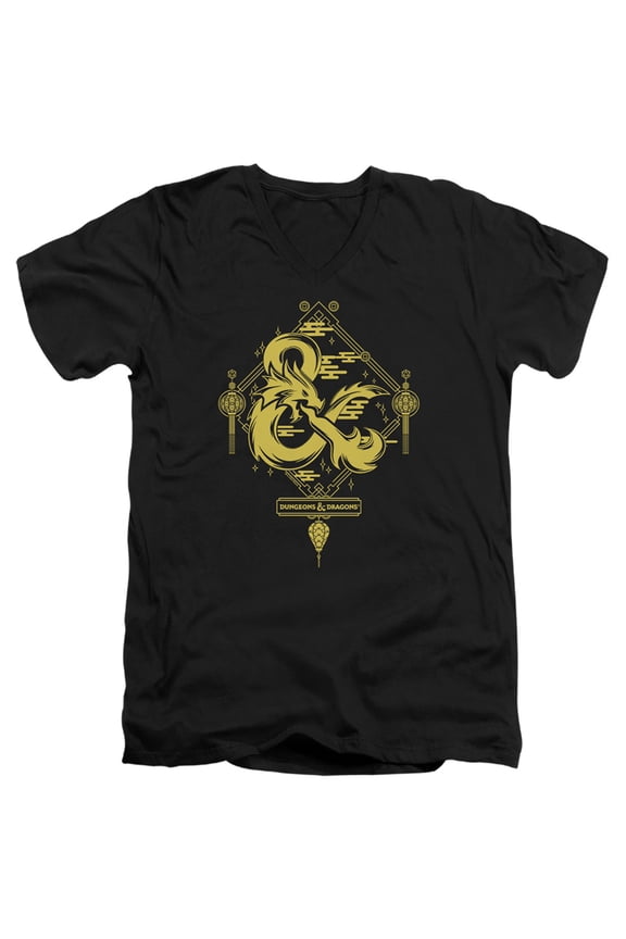 Dungeons and Dragons Year of the Dragon Gold Logo Unisex Adult V-Neck T Shirt ,Black, Small