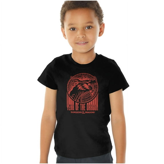 Dungeons and Dragons Year of the Dragon Street Red Kids T Shirt (4) for Youth Toddler Boys and Girls, Black