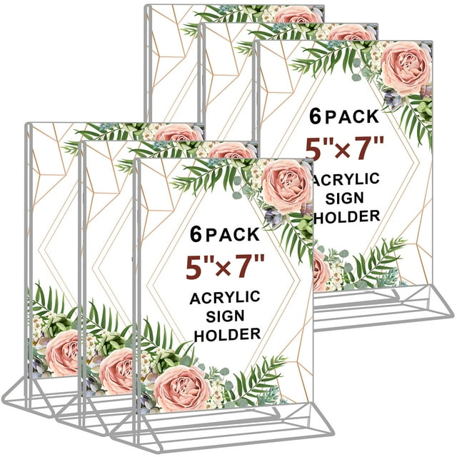 Dungu 6 Pack 5 x 7 Acrylic Sign Holder Vertical TShape Double Sided Table Signs Stand, Plastic
