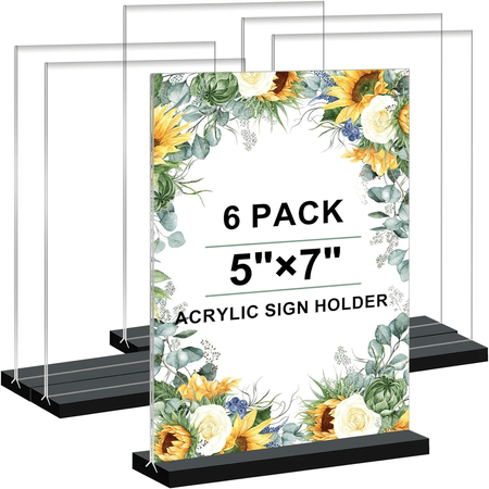 Dungu 6 Pack Acrylic Sign Holder 5 x 7 inches T-Shape Display Stand, Double-Sided Desktop Sign Holders, Clear Flyer Sign Paper Holders Menu Table Stand