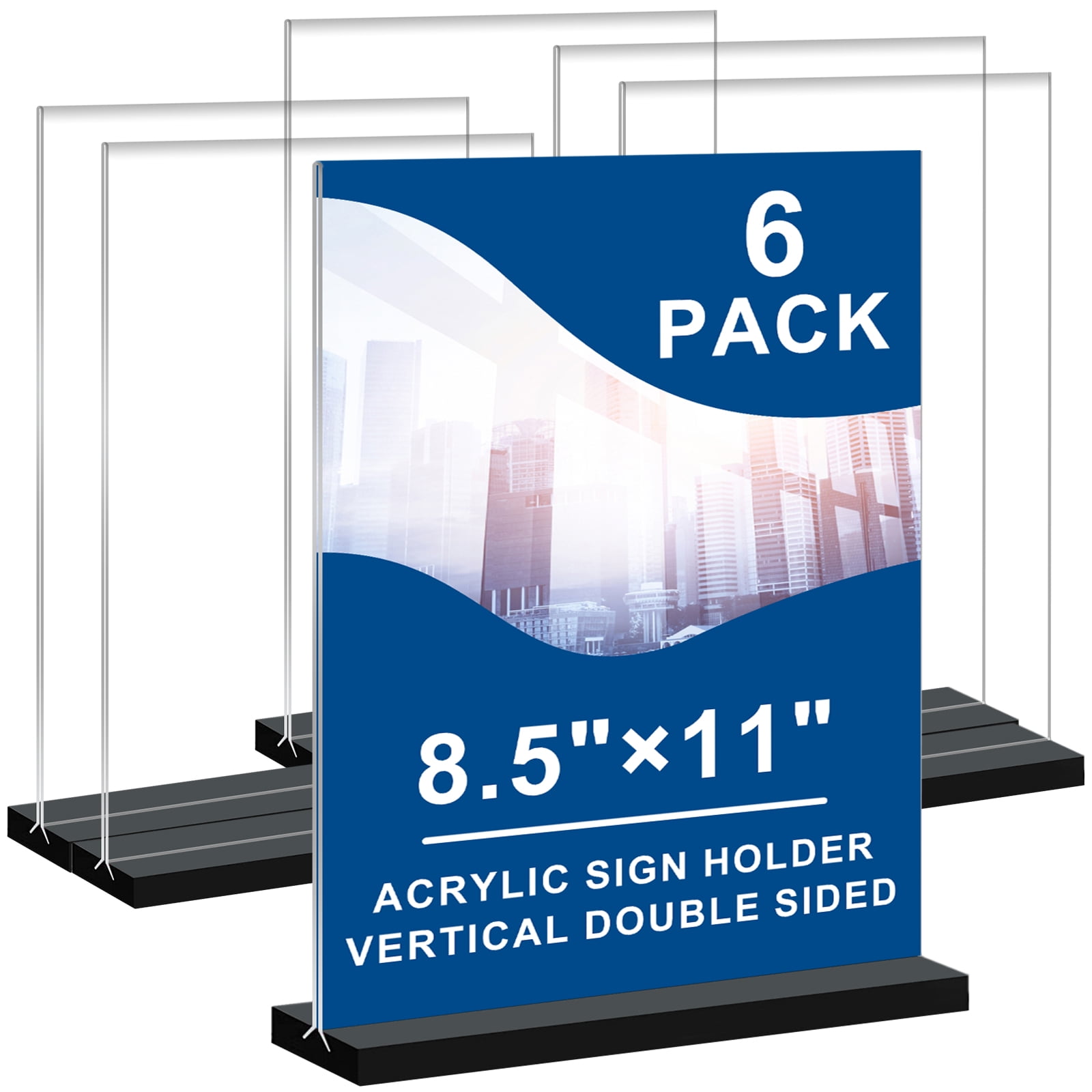 Dungu 6 Pack Acrylic Sign Holder 8.5 x 11 T Shape Double Sided Table