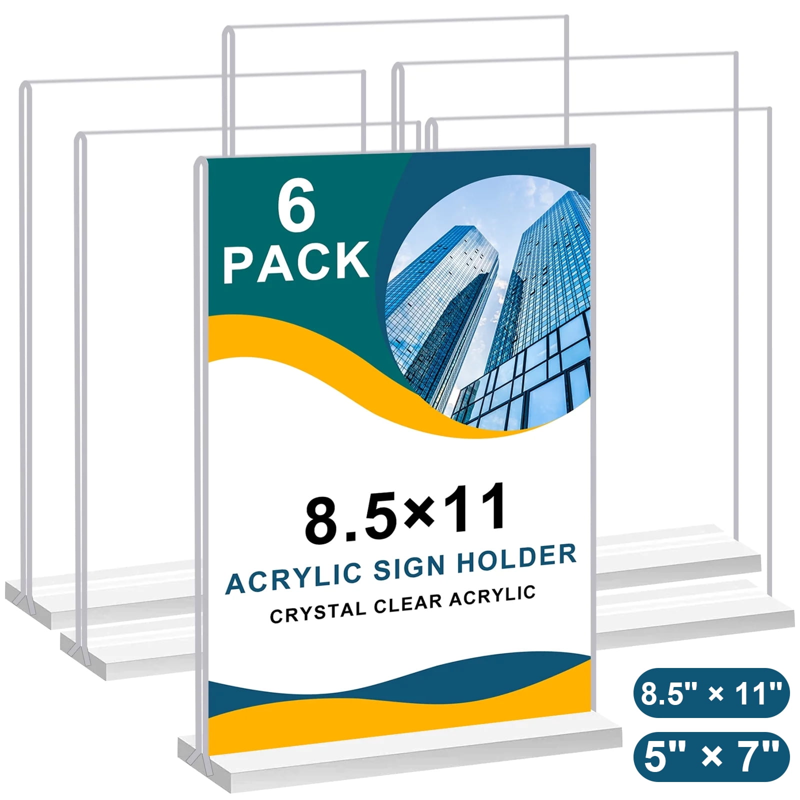 Dungu 6 Pack Acrylic Sign Holder 8.5 x 11 T Shape Double Sided Table