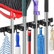 Dungu Mop and Broom Holder Wall Mount, 4 Slots 5 Hooks Broom Storage Rack ，Stainless Steel Organizer Finish