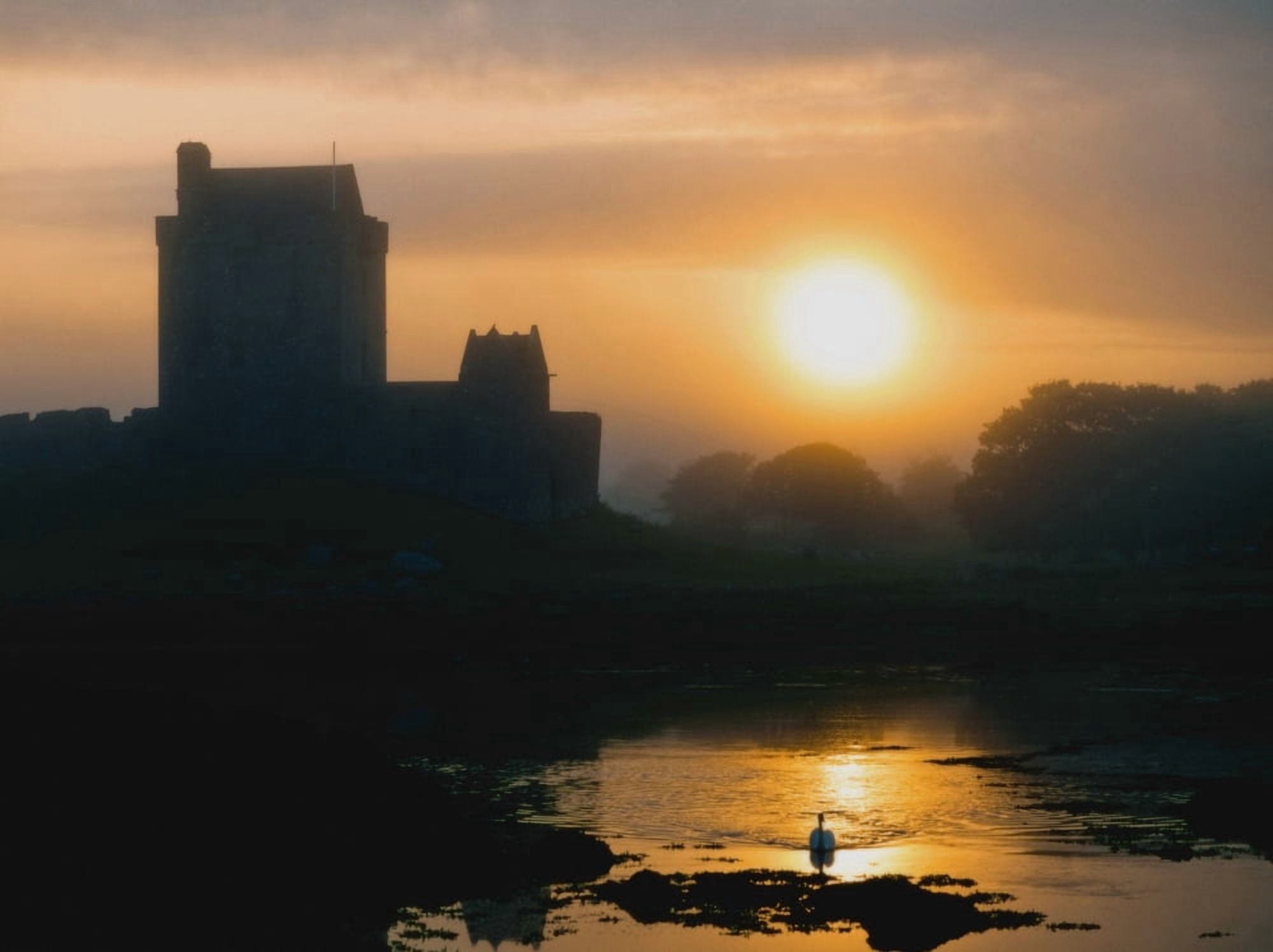 Dunguaire Castle Kinvara Co Galway Ireland Silhouette Of A 16Th Century Castle At Sunset Canvas Art - The Irish Image Collection Design Pics (16 x 12)